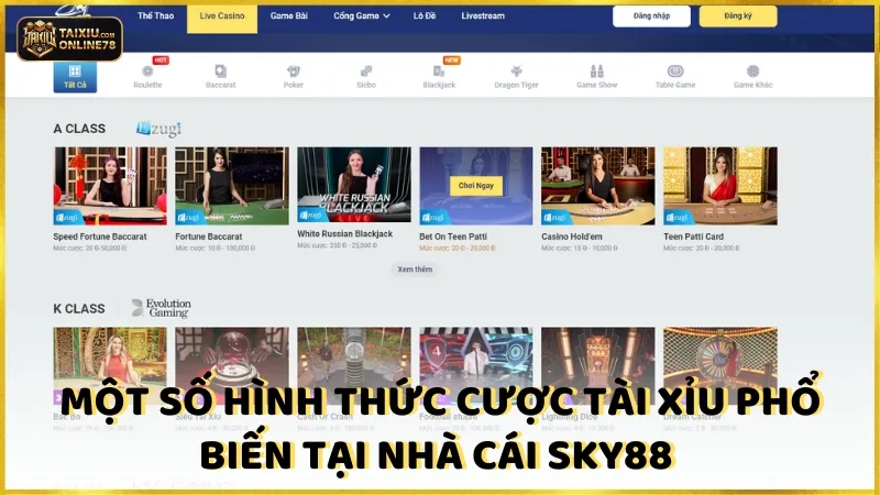 Một số hình thức cược Tài xỉu phổ biến tại nhà cái Sky88 